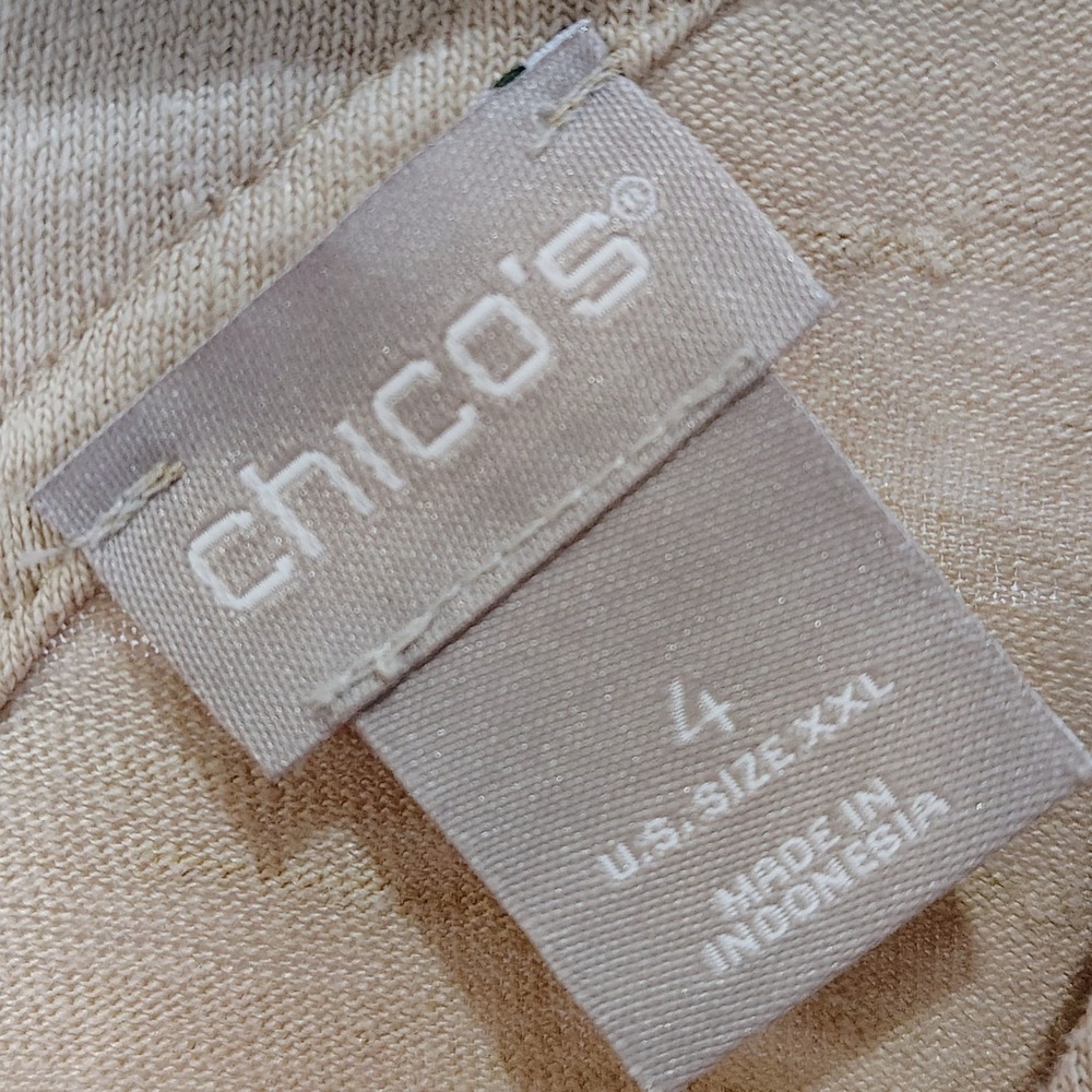CHICO'S Linen Tee Women 4 XXL Tan V-Neck Cross Back Slub Knit Casual Top Earthy - Picture 4 of 5